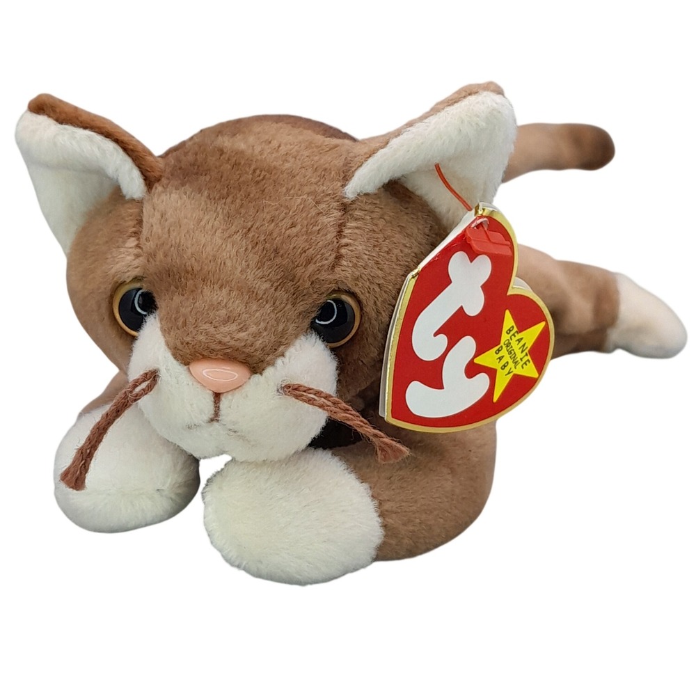 Ty Beanie Baby Pounce the Cat 1997 Vintage Brown White Plush Stuffed Animal